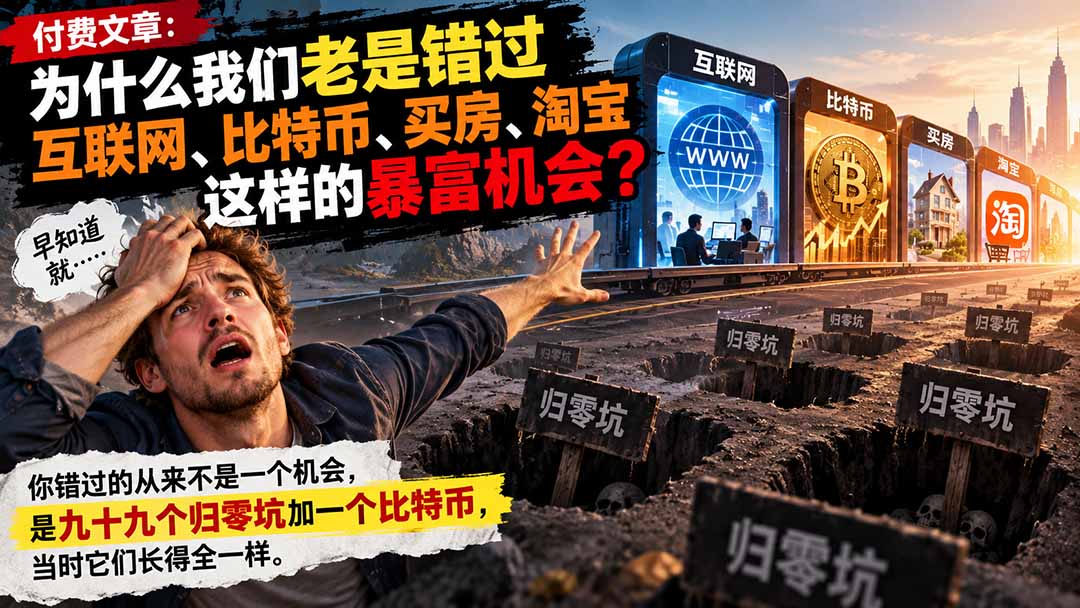 （20834期）付费文章：为什么我们老是错过互联网、比特币、买 房、淘宝这样的暴富机会？-知创网