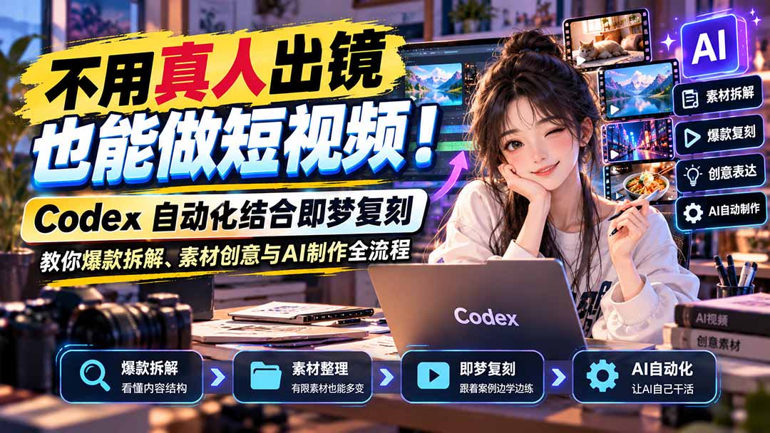 （20988期）不用真人出镜也能做短视频！Codex自动化结合即梦复刻，教你爆款拆解、素材创意与AI制作全流程-知创网