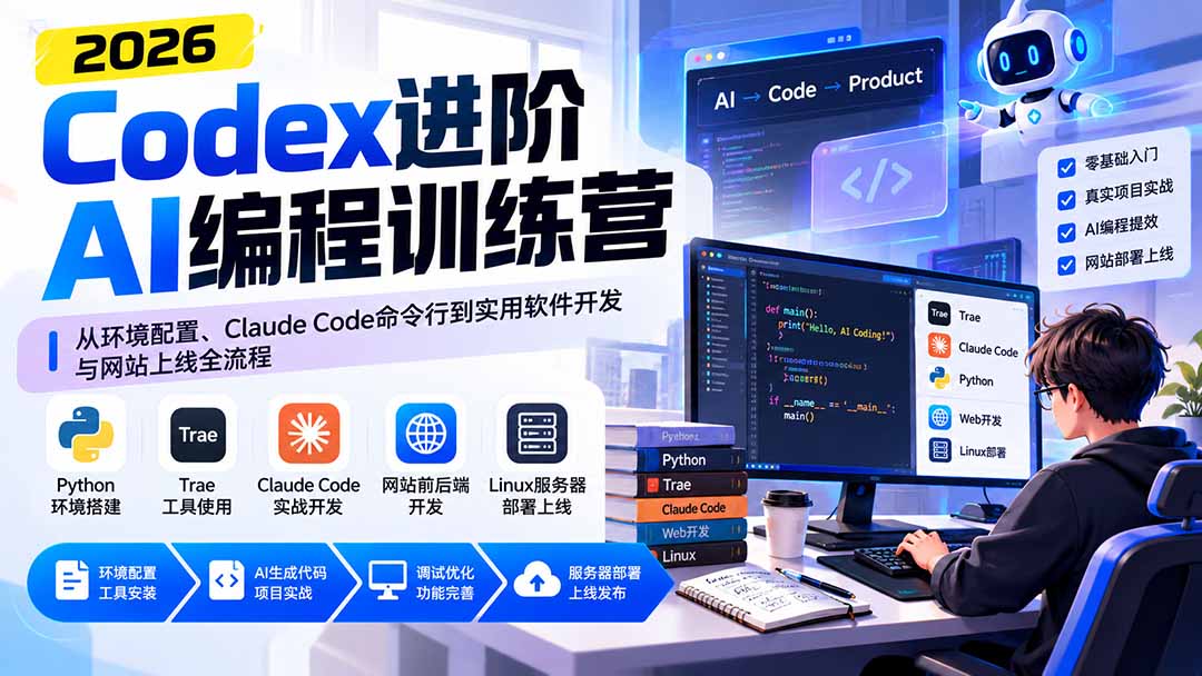 （20855期）Codex进阶AI编程训练营：从环境配置、Claude Code命令行到实用软件开发与网站上线全流程-知创网