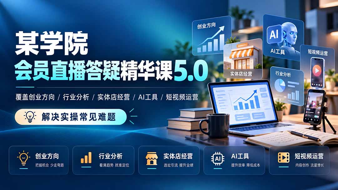 （21097期）某学院会员直播答疑精华课5.0：覆盖创业方向、行业分析、实体店经营、AI工具和短视频运营，解决实操常见难题！-知创网