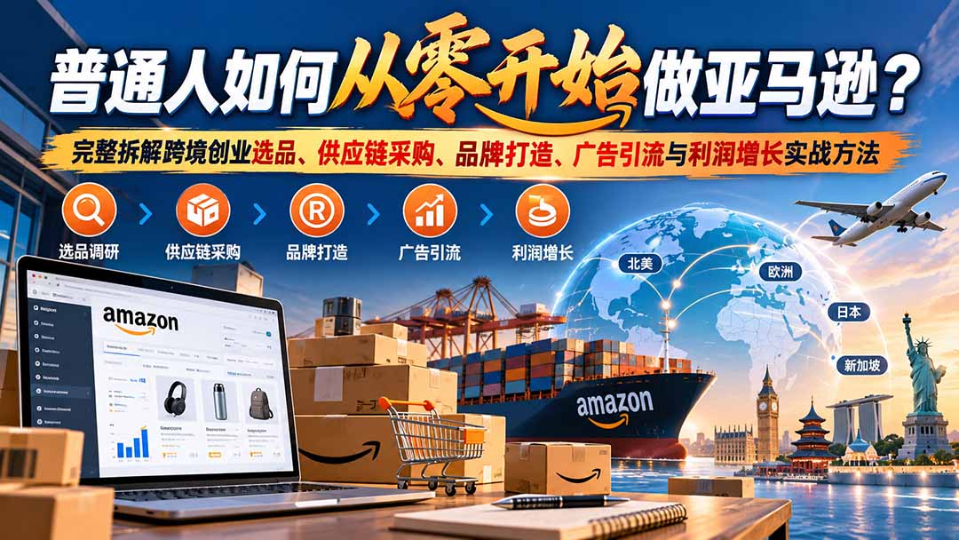 (20953期)普通人如何从零开始做亚马逊?完整拆解跨境创业选品、供应链采购、品牌打造、广告引流与利润增长实战方法-知创网