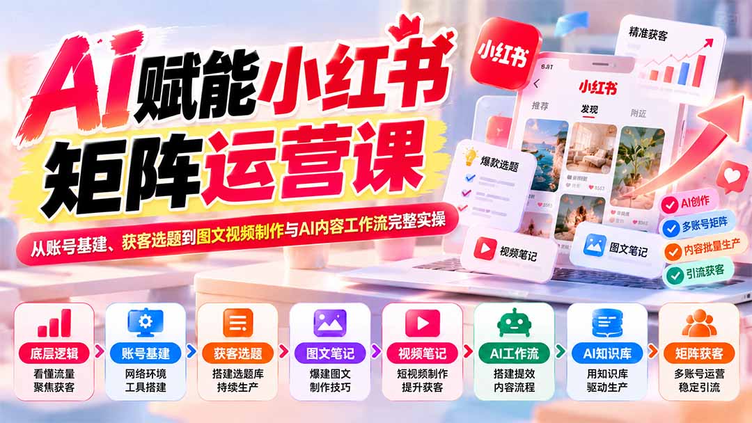 （20822期）AI赋能小红书矩阵运营课：从账号基建、获客选题到图文视频制作与AI内容工作流完整实操-知创网