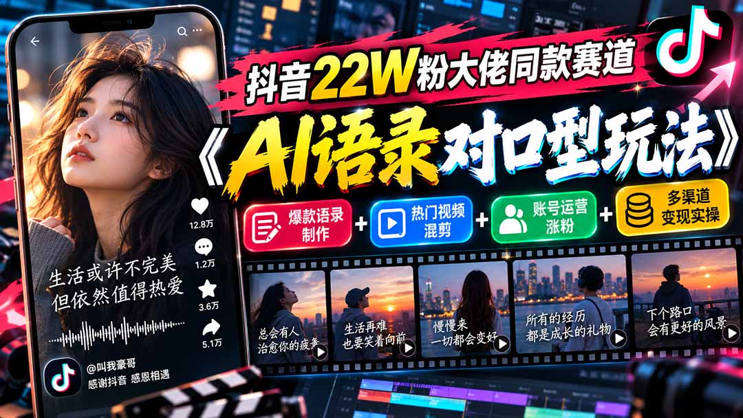 （20990期）抖音22W粉大佬同款赛道《AI语录对口型玩法》：爆款语录制作+热门视频混剪+账号运营涨粉+多渠道变现实操-知创网