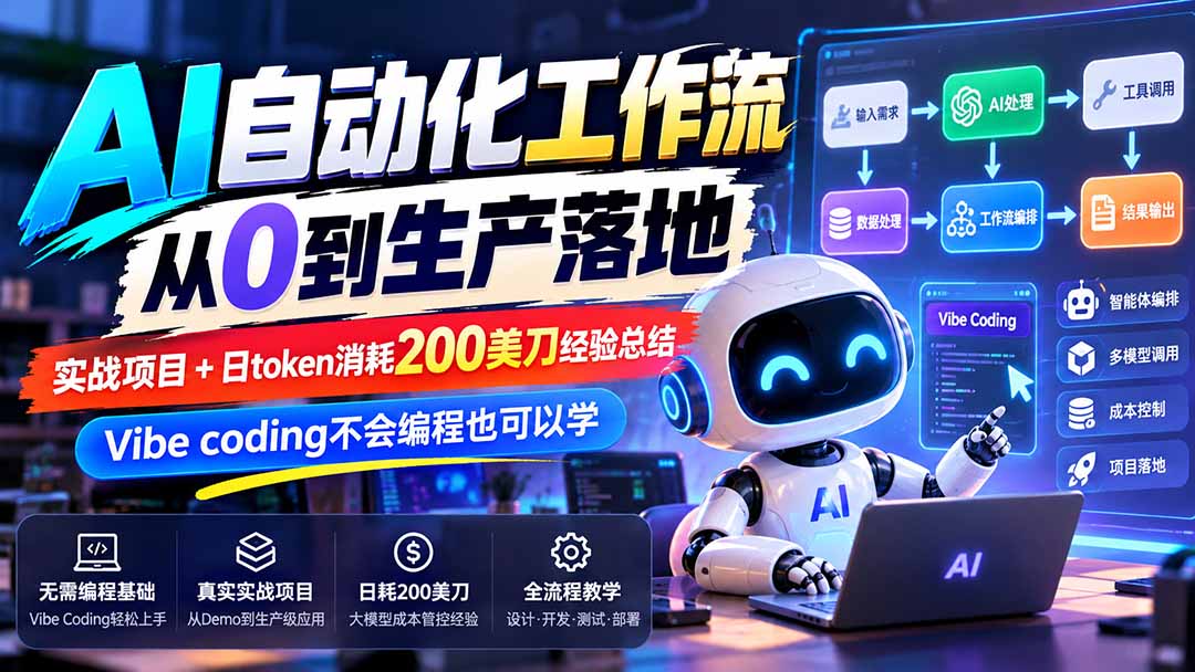 （20954期）【无水印】AI自动化工作流从0到生产落地，实战项目+日token消耗200美刀经验总结，Vibe coding不会编程也可以学-知创网