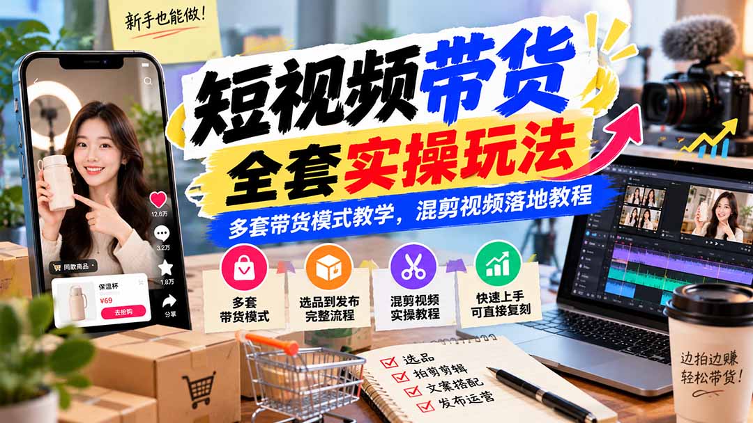 （20991期）【无水印】短视频带货全套实操玩法，多套带货模式教学，混剪视频落地教程-知创网