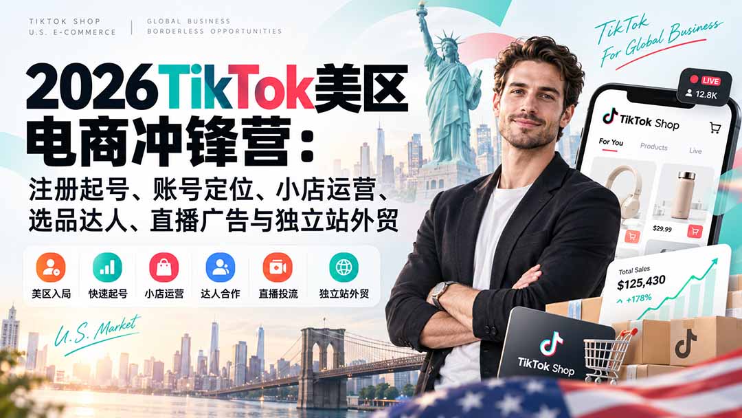 （20858期）2026TikTok美区电商冲锋营：注册起号、账号定位、小店运营、选品达人、直播广告与独立站外贸-知创网