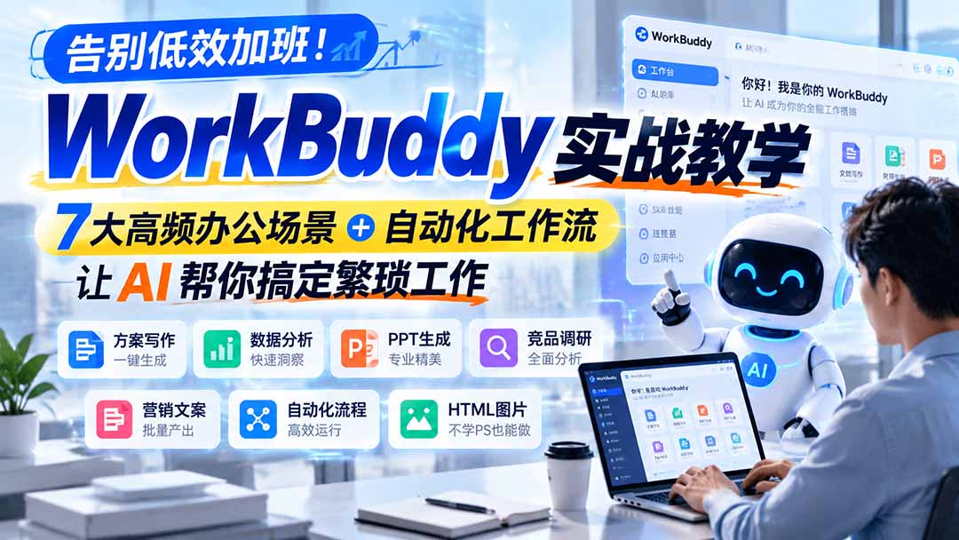 （21115期）告别低效加班！WorkBuddy实战教学，7大高频办公场景＋自动化工作流，让AI帮你搞定繁琐工作-知创网
