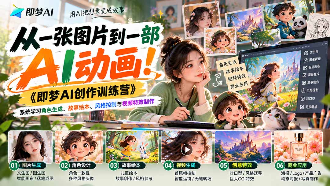 （21160期）【无水印】从一张图片到一部AI动画！《即梦AI创作训练营》系统学习角色生成、故事绘本、风格控制与视频特效制作-知创网