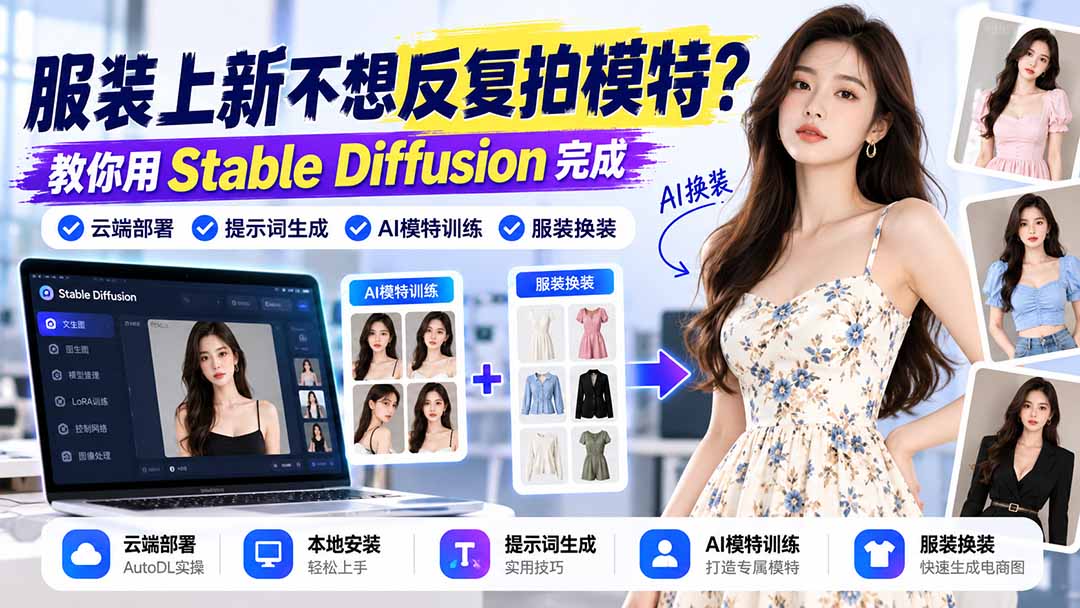 （21099期）服装上新不想反复拍模特？教你用Stable Diffusion完成云端部署、提示词生成、AI模特训练与换装-知创网