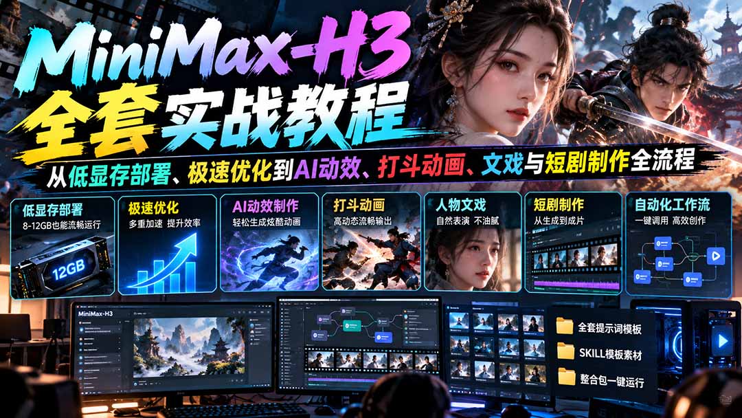 （21161期）MiniMax-H3全套实战教程：从低显存部署、极速优化到AI动效、打斗动画、文戏与短剧制作全流程-知创网