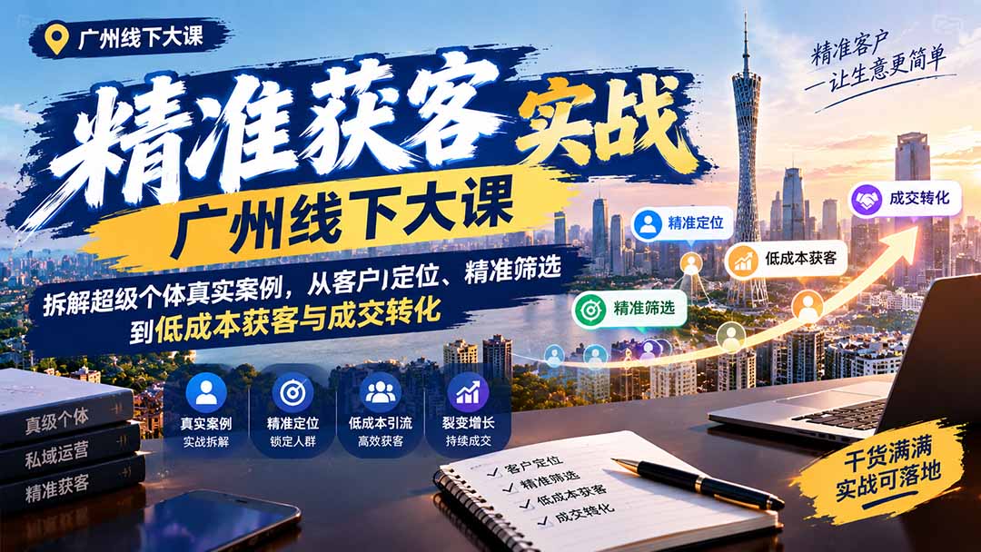 （20820期）精准获客实战广州线下大课：拆解超级个体真实案例，从客户定位、精准筛选到低成本获客与成交转化-知创网