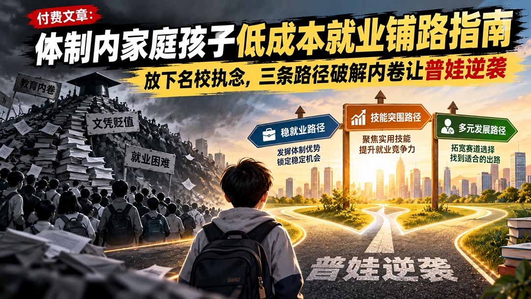 （21231期）付费文章：体制内家庭孩子低成本就业铺路指南，放下名校执念，三条路径破解内卷让普娃逆袭-知创网