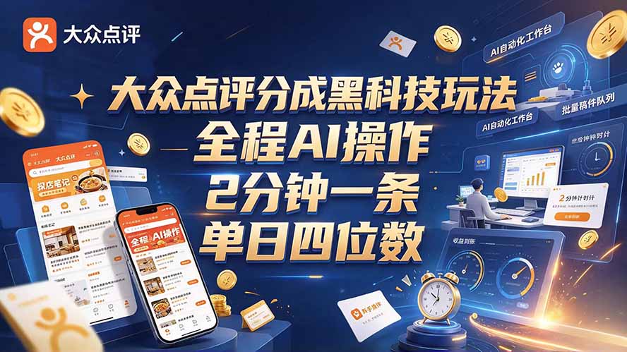 （21013期）大众点评分成全网独家玩法，AI 全自动出内容，2 分钟一条，小白可冲单日四位数-知创网