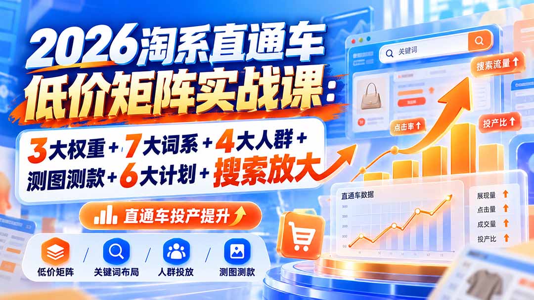 (20761期)2026淘系直通车低价矩阵实战课:3大权重+7大词系+4大人群+测图测款+6大计划+搜索放大-知创网