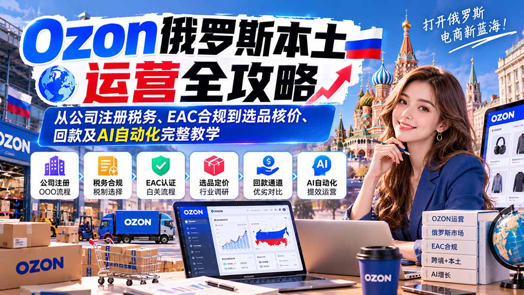 （20851期）Ozon俄罗斯本土运营全攻略：从公司注册税务、EAC合规到选品核价、回款及AI自动化完整教学-知创网