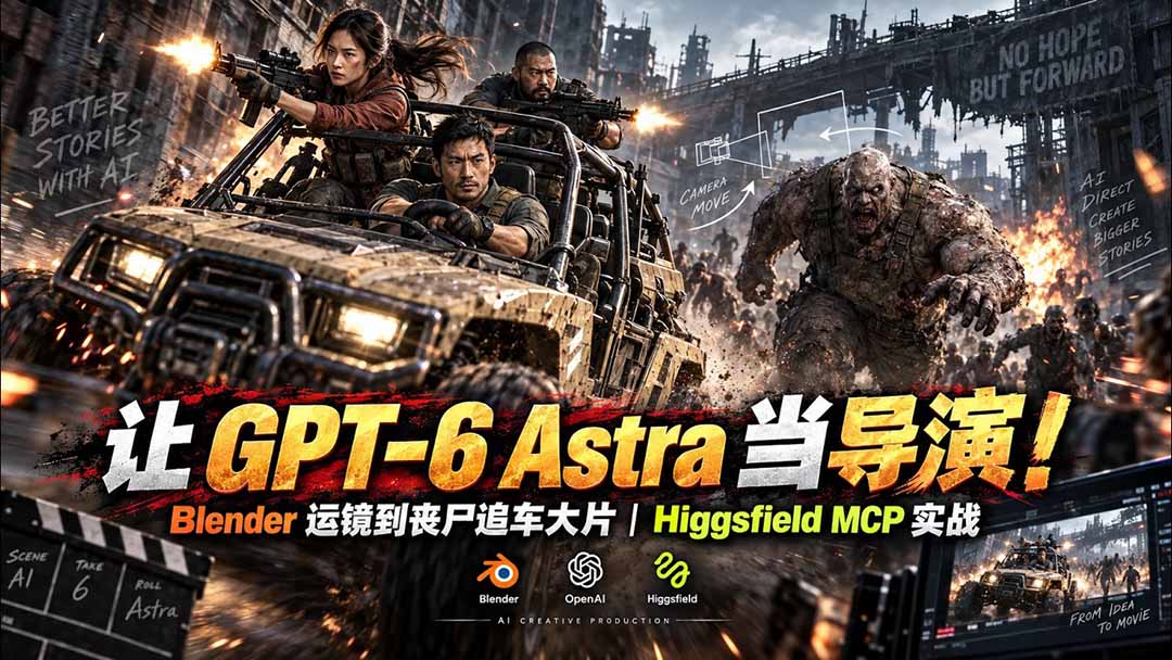 （20762期）【无水印】让 GPT-6 Astra 当导演！Blender 运镜到丧尸追车大片｜Higgsfield MCP 实战-知创网