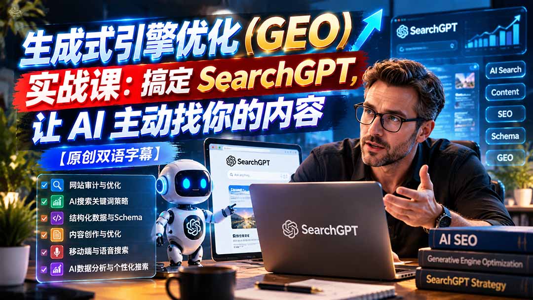 （21116期）生成式引擎优化（GEO）实战课：搞定 SearchGPT，让 AI 主动找你的内容【原创双语字幕】-知创网