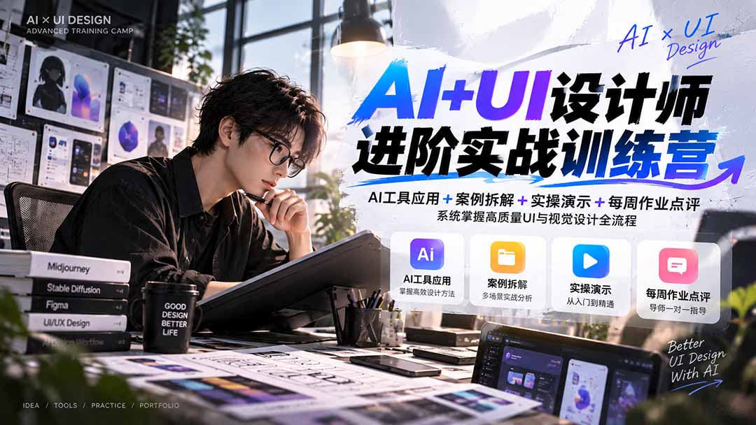 （20905期）【无水印】AI+UI设计师进阶训练营-第4期：AI工具应用+案例拆解+实操演示+作业点评，掌握高质量UI与视觉设计全流程-知创网