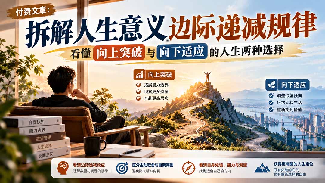 （21233期）付费文章：拆解人生意义边际递减规律，看懂向上突破与向下适应的人生两种选择-知创网
