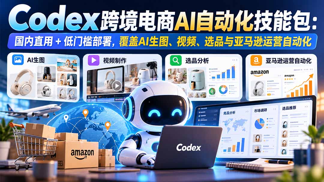 （20752期）【无水印】Codex跨境电商AI自动化技能包：国内直用+低门槛部署，覆盖AI生图、视频、选品与亚马逊运营自动化-知创网