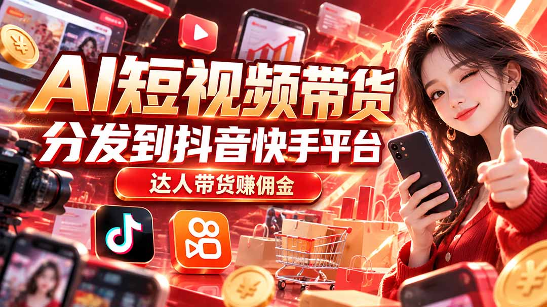 （20754期）【AI短视频带货】分发到抖音快手平台，达人带货赚佣金-知创网