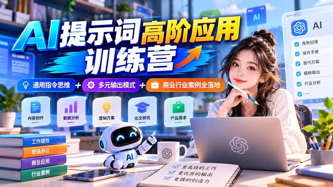 （20823期）【无水印】AI提示词高阶应用训练营｜通用指令思维+多元输出模式+商业行业案例全落地-知创网