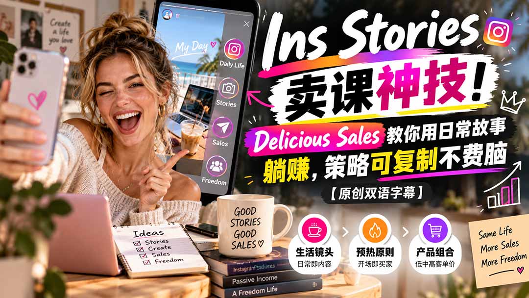 （20767期）Ins Stories 卖课神技！Delicious Sales 教你用日常故事躺赚，策略可复制不费脑【原创双语字幕】-知创网