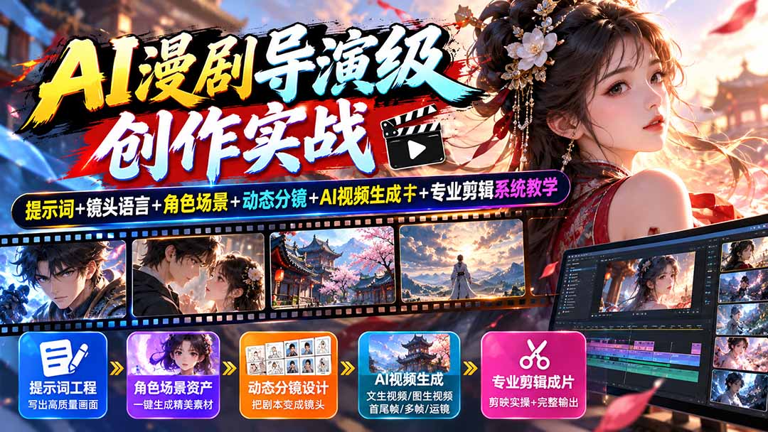 （20814期）AI漫剧导演级创作实战：提示词+镜头语言+角色场景+动态分镜+AI视频生成+专业剪辑系统教学-知创网