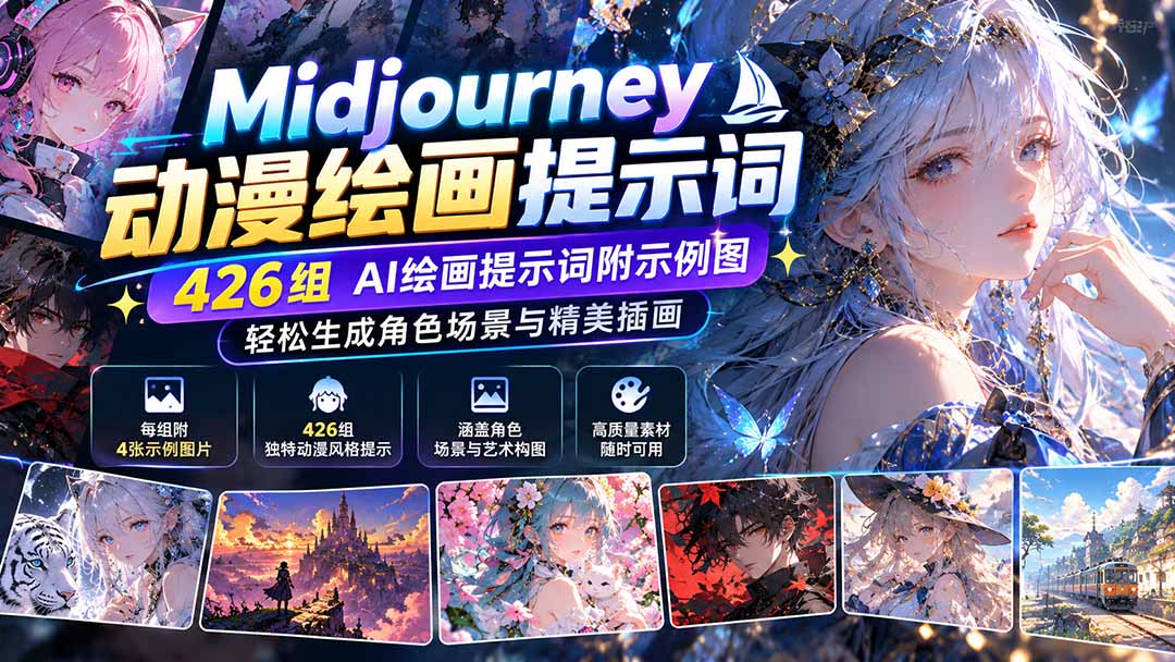 （21239期）Midjourney动漫绘画提示词：426组AI绘画提示词附示例图，轻松生成角色场景与精美插画-知创网