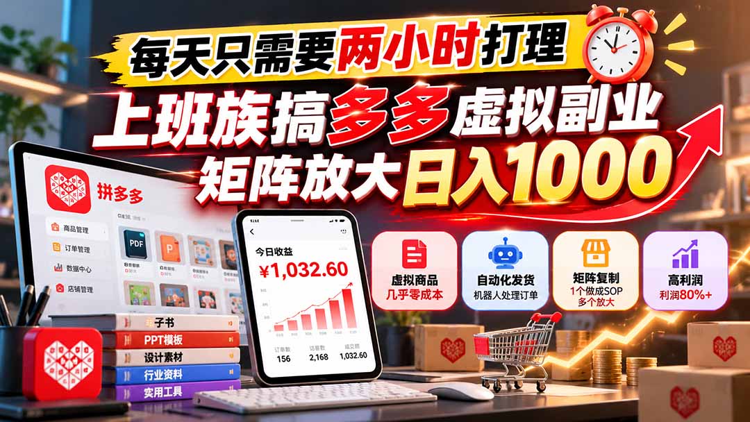 （21086期）每天只需要两小时打理，上班族搞多多虚拟副业，矩阵放大日入 1000-知创网