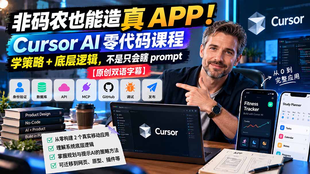 （20810期）非码农也能造真 APP！Cursor AI 零代码课程：学策略 + 底层逻辑，不是只会瞎 prompt【原创双语字幕】-知创网