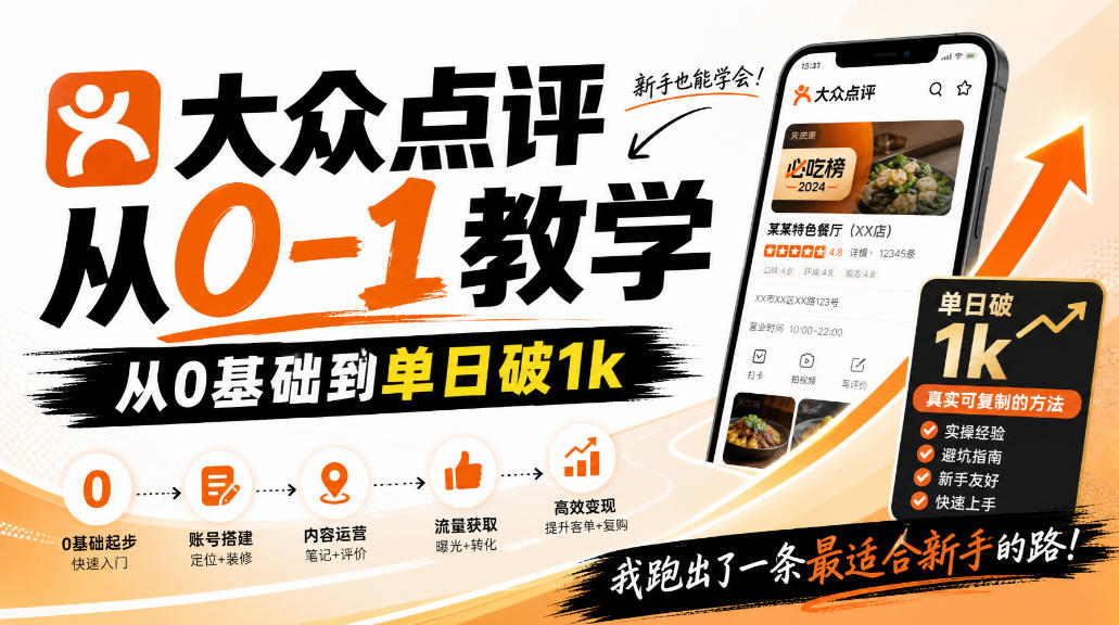 大众点评分成从0-1教学，从0基础到单日破1k，我跑出了一条最适合新手的路-知创网