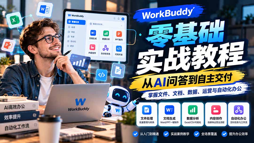 （20827期）WorkBuddy零基础实战教程：从AI问答到自主交付，掌握文件、文档、数据、运营与自动化办公-知创网