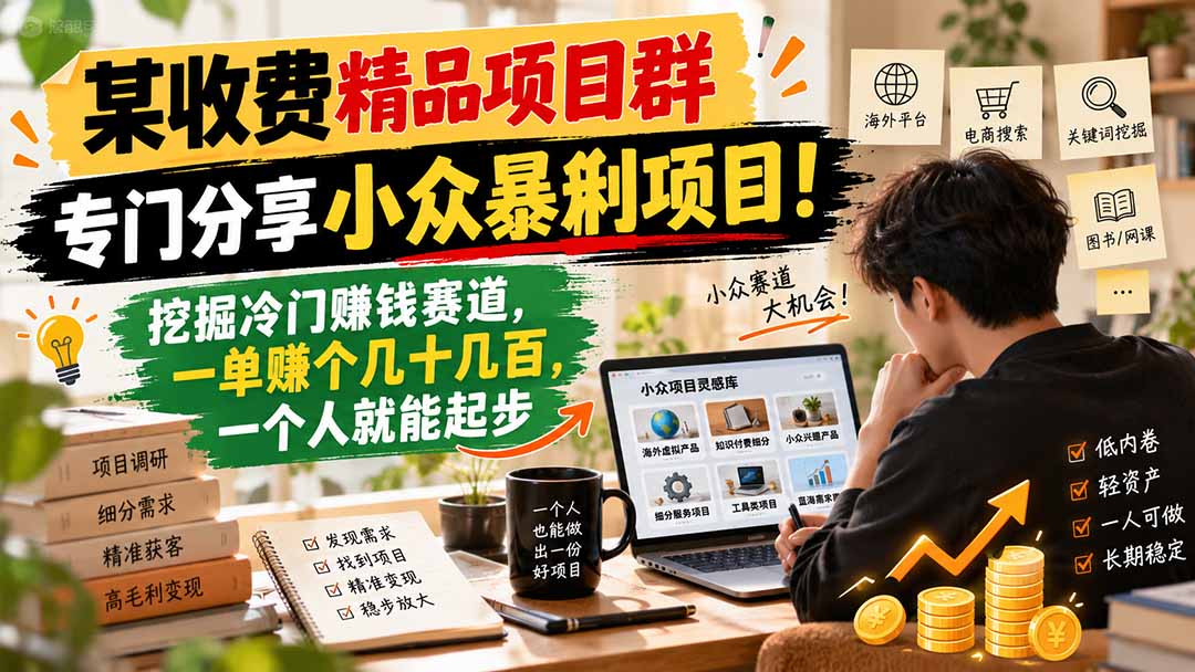 （21185期）某收费精品项目群，专门分享小众暴俐项目！挖掘冷门赚钱赛道，一单赚个几十几百，一个人就能起步-知创网