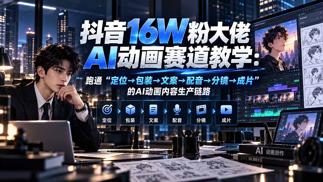 (20791期)抖音16W粉大佬规则门禁AI动画赛道教学:跑通“定位→包装→文案→配音→分镜→成片”的AI动画内容生产链路-知创网