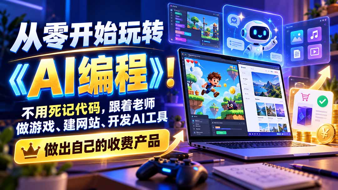 （21210期）从零开始玩转《AI编程》！不用死记代码，跟着老师做游戏、建网站、开发AI工具，最后完成自己的收费产品-知创网