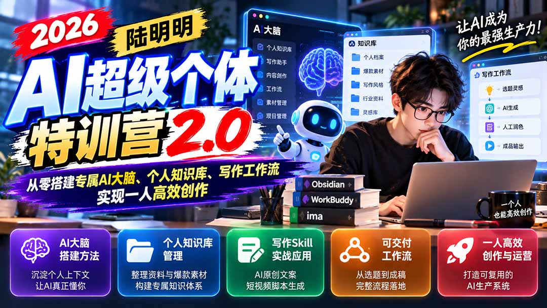 （21281期）2026AI超级个体特训营2.0：从零搭建专属AI大脑、个人知识库、写作工作流，实现一人高效创作-知创网