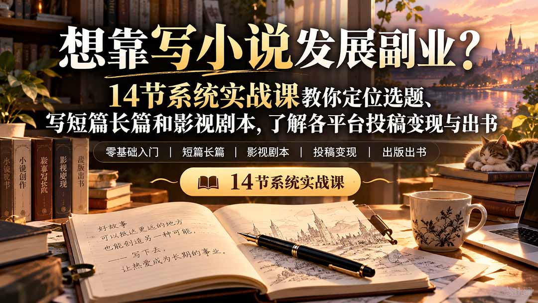 （21031期）【无水印】想靠写小说发展副业？14节系统实战课教你定位选题、写短篇长篇和影视剧本，了解各平台投稿变现与出书-知创网