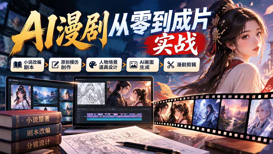 （21069期）AI漫剧从零到成片实战：小说改编剧本、原创模仿创作、人物场景道具设计、AI画面生成与漫剧剪辑-知创网
