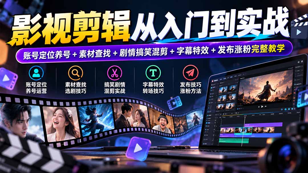 （20812期）影视剪辑从入门到实战：账号定位养号+素材查找+剧情搞笑混剪+字幕特效+发布涨粉完整教学-知创网