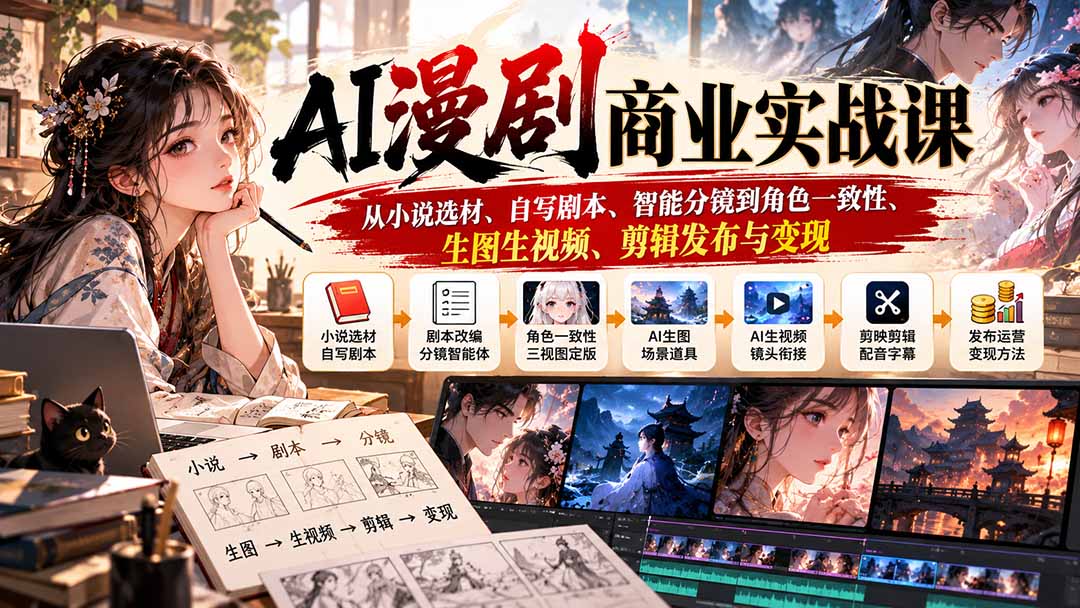 （20811期）AI漫剧商业实战课：从小说选材、自写剧本、智能分镜到角色一致性、生图生视频、剪辑发布与变现-知创网