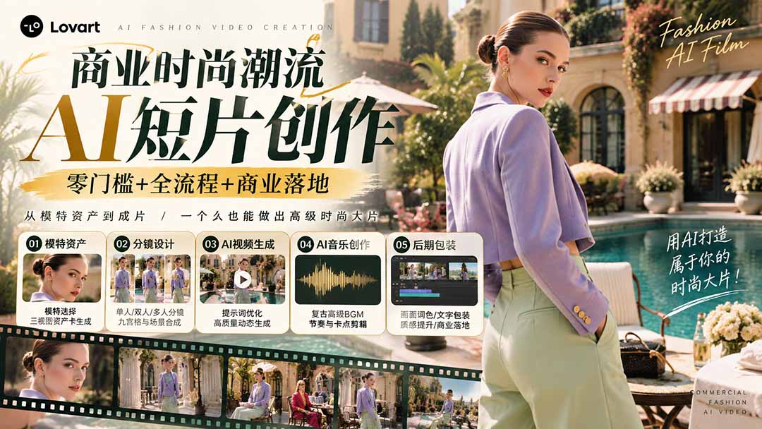 （21000期）从一张模特图到高级时尚广告大片：AI三视图资产、场景合成、电影分镜、动态生成与复古音乐剪辑实战课-知创网