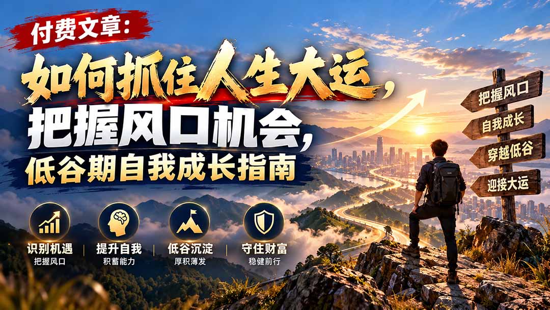 （20942期）付费文章：如何抓住人生大运，把握风口机会，低谷期自我成长指南-知创网