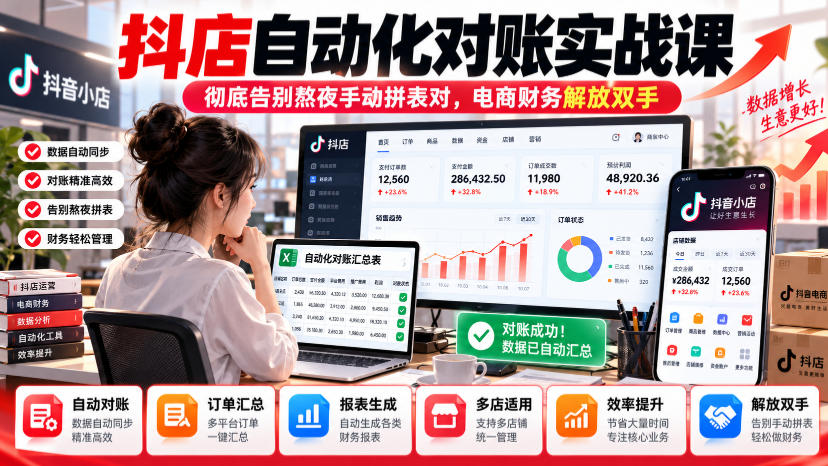 抖店自动化对账实战课，彻底告别熬夜手动拼表对，账电商财务解放双手-知创网