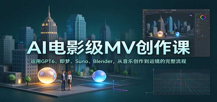 AI电影级MV创作课:运用GPT6、即梦、Suno、Blender,从音乐创作到运镜的完整流程-知创网