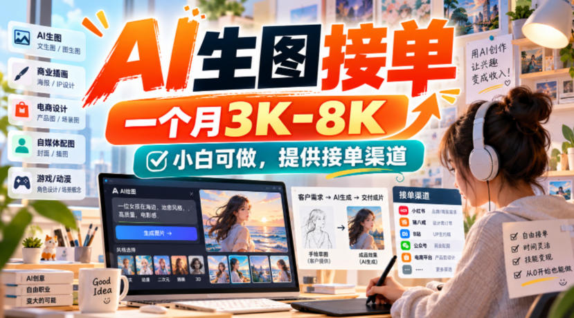 AI生图接单，一个月3K-8K，小白可做，提供接单渠道-知创网