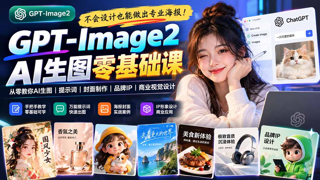 （20944期）不会设计也能做出专业海报！GPT-Image2从零教你AI生图、提示词、封面制作、品牌IP与商业视觉设计-知创网