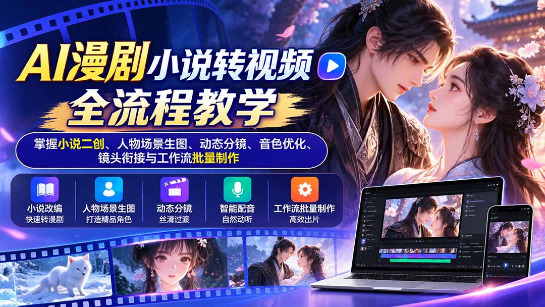 （20880期）AI漫剧小说转视频全流程教学：掌握小说二创、人物场景生图、动态分镜、音色优化、镜头衔接与工作流批量制作-知创网