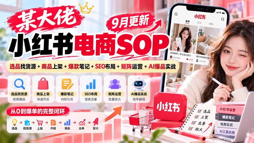 （20757期）某大佬小红书电商SOP｜9月更新：选品找货源+商品上架+爆款笔记+SEO布局+矩阵运营+AI爆品实战-知创网