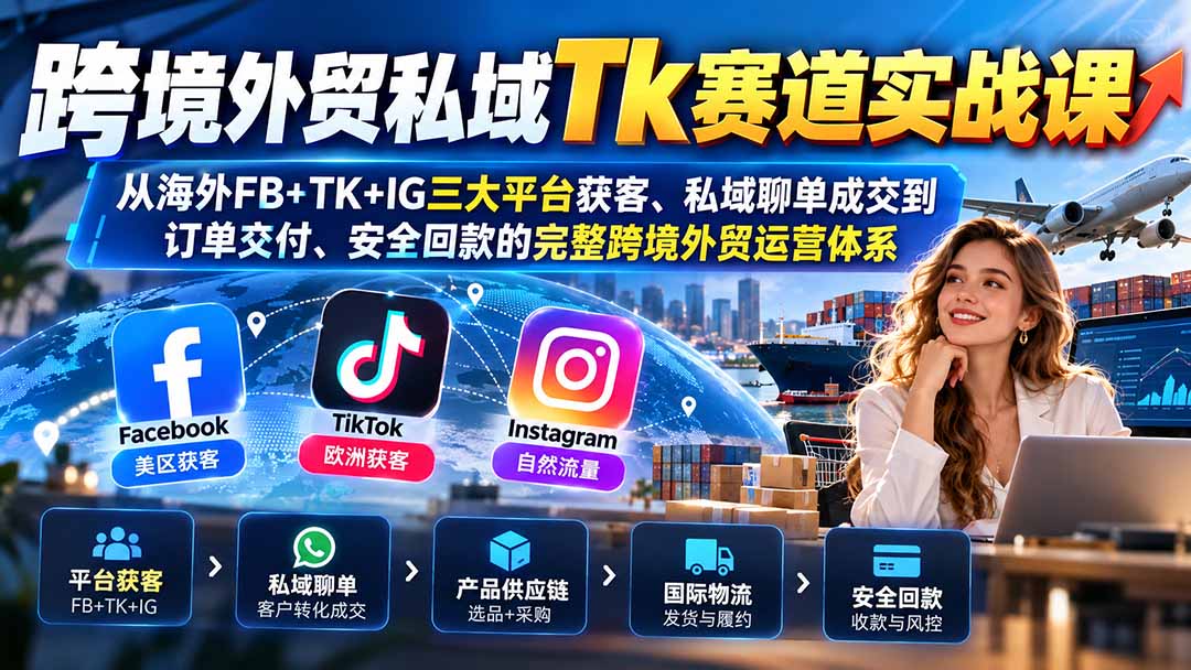 （20894期）跨境外贸私域Tk赛道实战课：从海外FB+TK+IG三大平台获客、私域聊单成交到订单交付、安全回款的完整跨境外贸运营体系-知创网